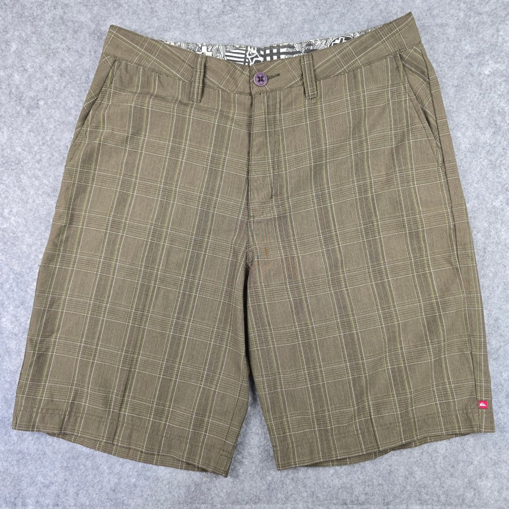 Quiksilver Hybrid Shorts Mens 34 Brown Plaid Regular Fit Utility Pocket
